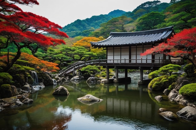 Tranquil Japanese Garden with Waterfall