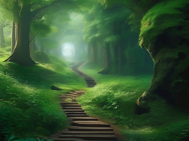 A tranquil journey through the green forest nature beauty unfolds