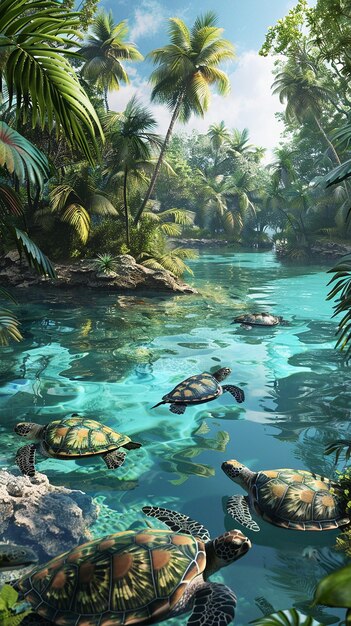 Tranquil Lagoon with Peaceful Turtles