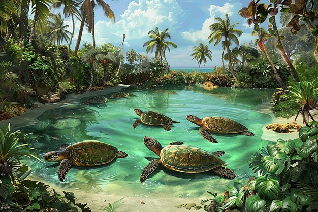 Tranquil Lagoon with Peaceful Turtles