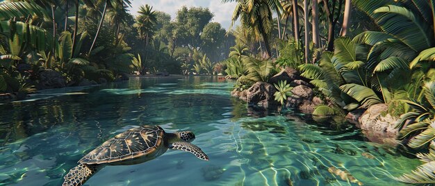 Tranquil Lagoon with Peaceful Turtles