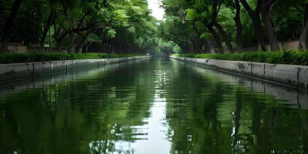 Photo tranquil lahore canal with treelined banks a popular escape for leisurely walks from city hustle concept nature views city escapes outdoor activities scenic walks local attractions