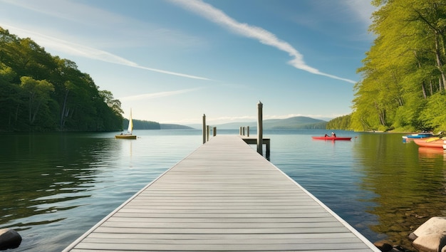 Photo tranquil lake dock with sailing boats