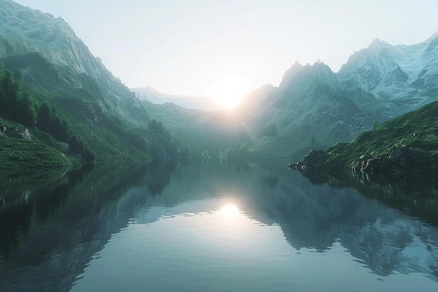 Tranquil lake reflecting a breathtaking mountain l