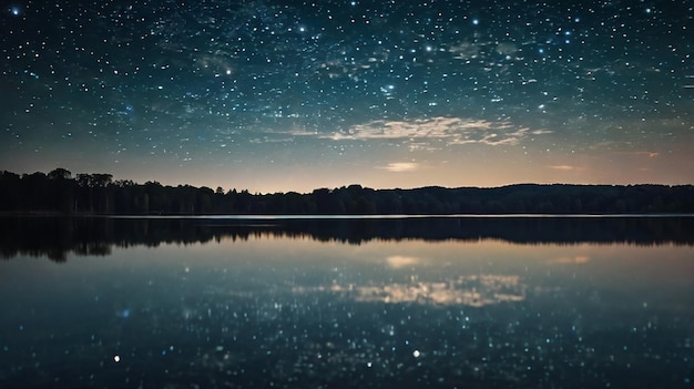 Photo tranquil lake reflecting stars under night sky