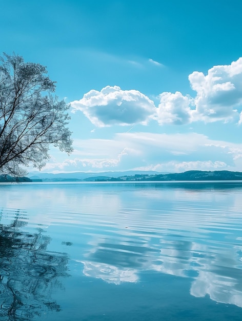 Photo tranquil lake reflection serene blue waters and cloudy sky