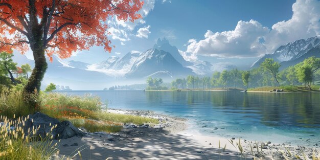 Tranquil Lake and Towering Mountains