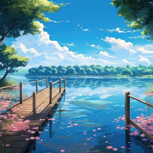 tranquil lakeside background