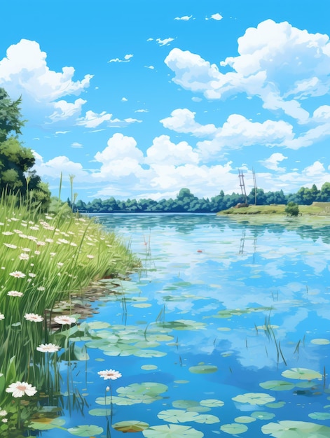 tranquil lakeside background