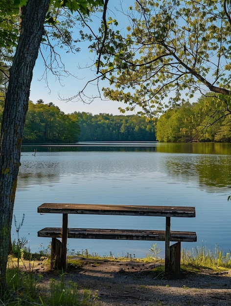 Tranquil Lakeside Bench Serene Nature Retreat for Relaxation and Reflection