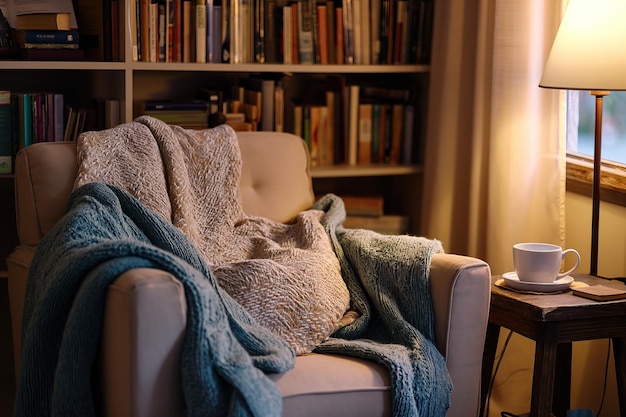 Tranquil Living Room with Comfy Chair and Soft Lighting