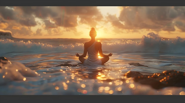 Tranquil Meditation by Beach HighRes Image of Person Meditating by Beachside with Wellness and Tra