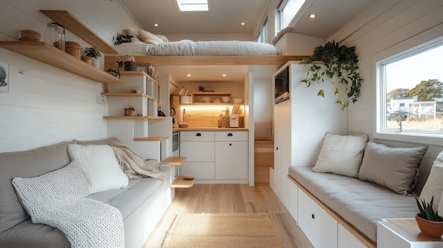 Photo tranquil minimalist tiny house interior serene and peaceful living space concept