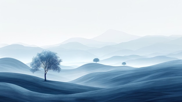 Tranquil MistShrouded Landscape with Lone Tree