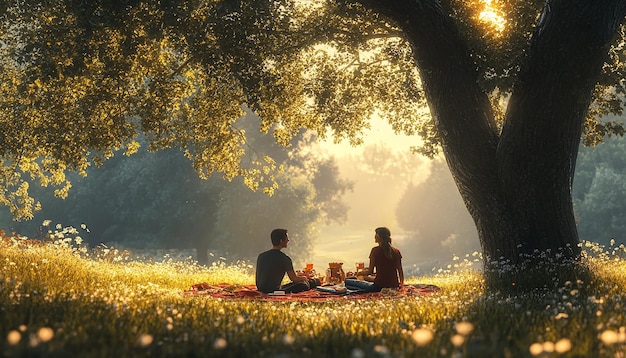 Tranquil Moments Lakeside Picnic at Sunset