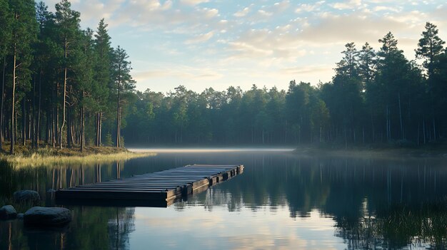 Photo tranquil morning by the lake