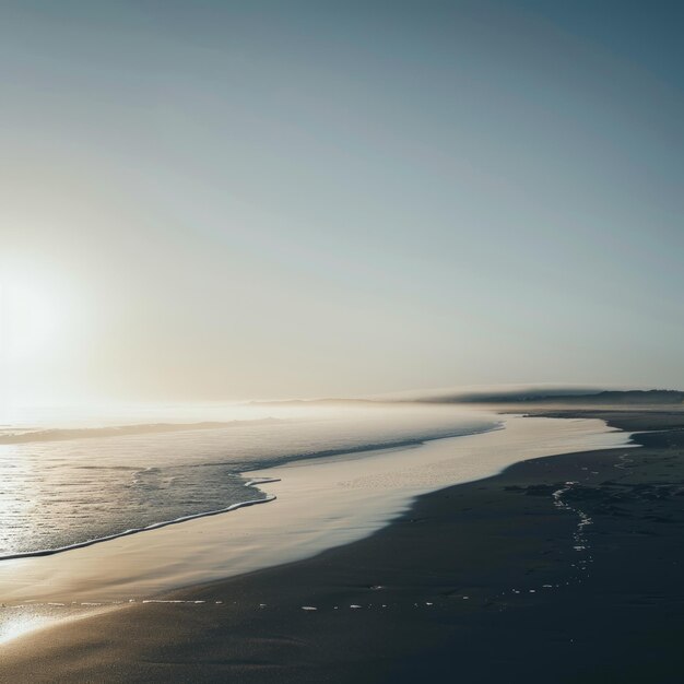 Photo tranquil morning scene on a sandy beach with clear blue sky and gentle waves