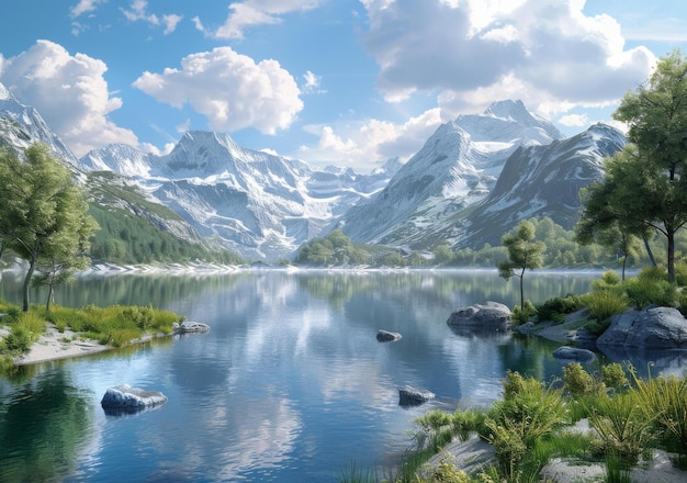 Tranquil Mountain Lake Scenery