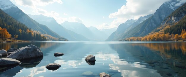 Photo tranquil mountain lake with autumn trees