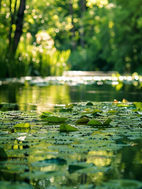 Tranquil Nature Scene with Lily Pads on Serene Waterway