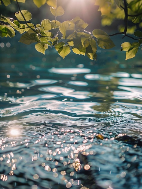 Tranquil Nature Sunlight Reflections on Water with Lush Greenery