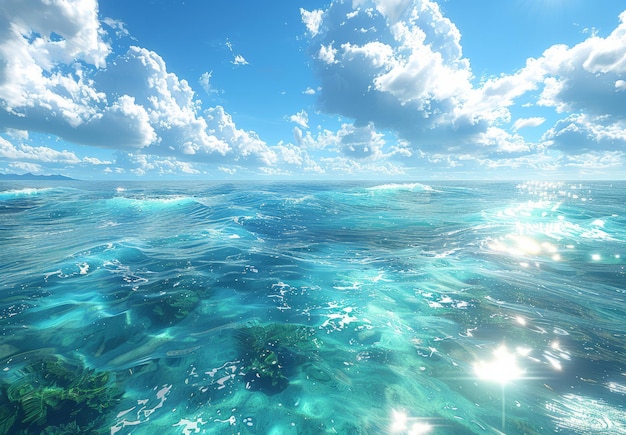 Tranquil Ocean Scene with Sun Glare