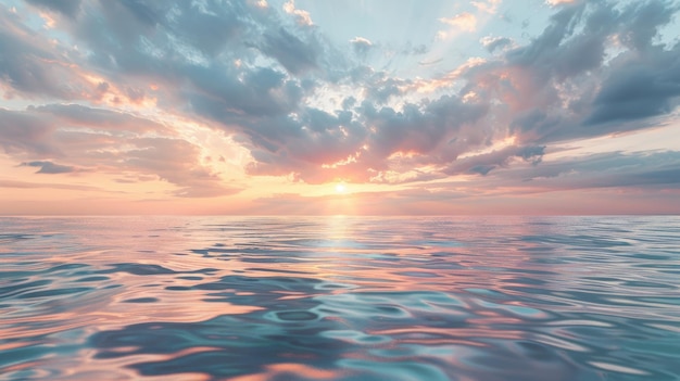 Tranquil Ocean Sunset With Soft Pink and Blue Clouds