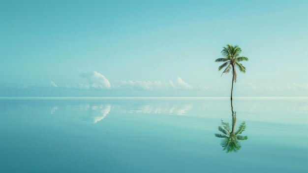 Tranquil Palm Tree Reflection on Calm Water Surface