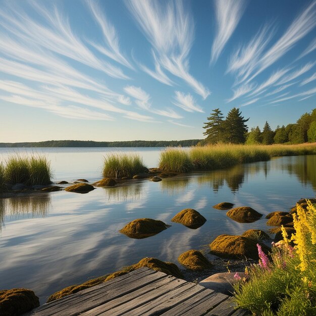 Photo tranquil and peaceful shoreline landscape