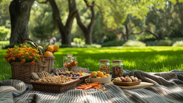 Tranquil Picnic Setup in Lush Green Park