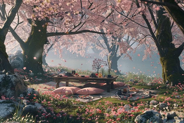 Tranquil picnics in cherry blossom groves