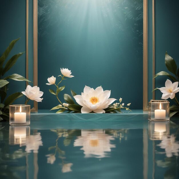 Photo tranquil pool oasis with floating flowers and candles a luxurious and elegant escape