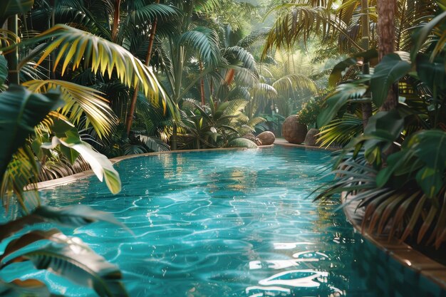 Photo tranquil pool surrounded by lush tropical foliage