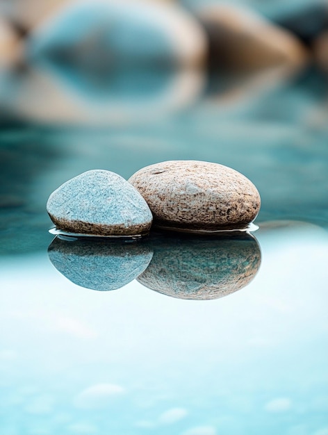 Photo tranquil reflection of smooth stones in serene water