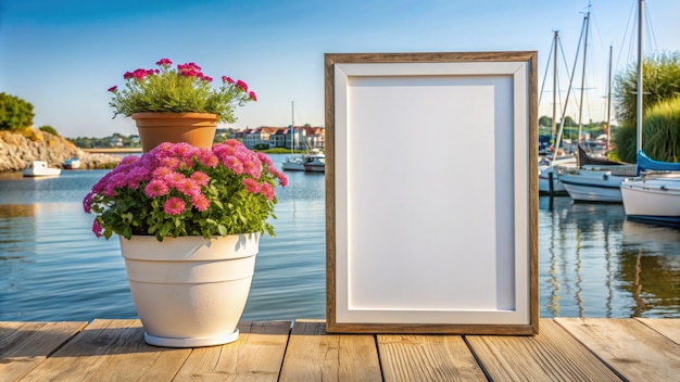 Tranquil Reflections Picture Frame Dock Potted Plant Generative AI