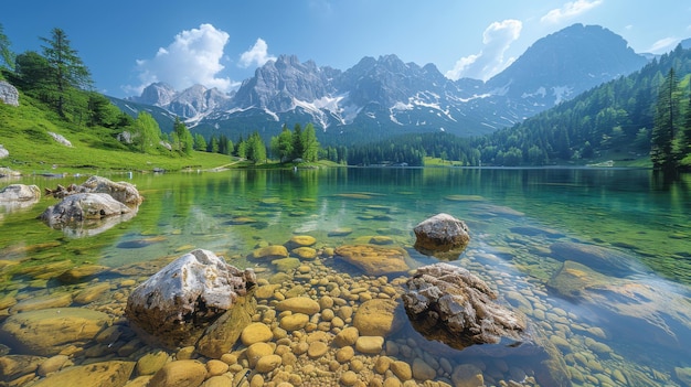 Tranquil Reflections Serene Mountain Lake with Crystal Clear Water and Peaks in Pristine Setting Photography with Nikon Z6