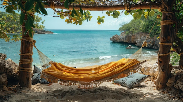 Tranquil Retreat Beachside Hammock with Ocean View Relaxing and Serene Landscape Photography with Canon EOS 90D