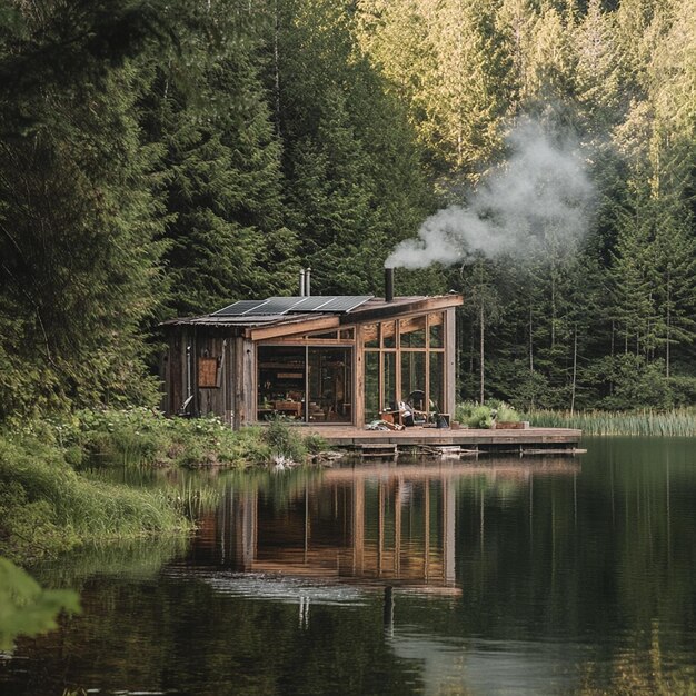 Photo tranquil retreat living offgrid in nature s embrace