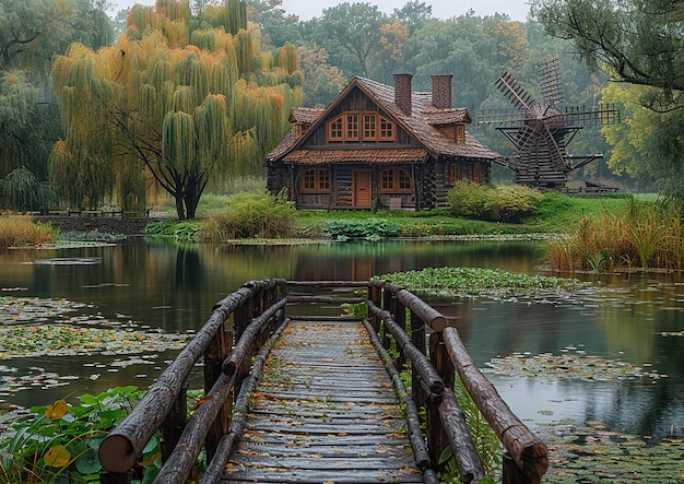 Tranquil Rural Millpond with Weeping Willows