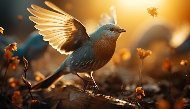 Tranquil scene bird perching sunlight on branch nature natural beauty generated by artificial intelligence