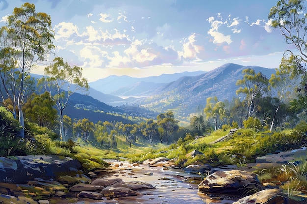 The tranquil scene comes to life under the artists generative ai