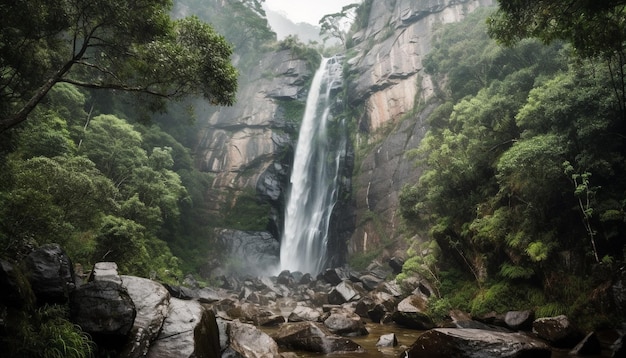 Tranquil scene of flowing water in tropical rainforest generated by AI