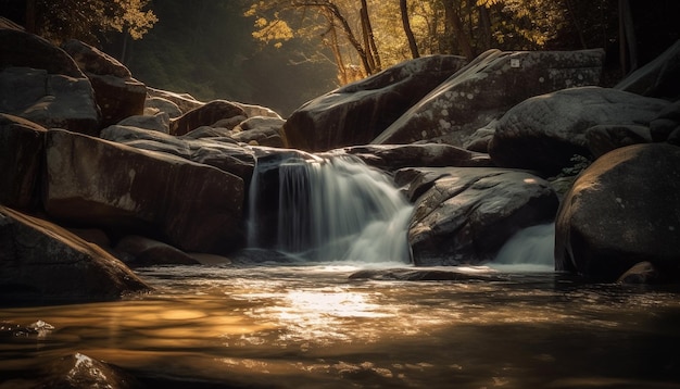 Tranquil scene of flowing water in wilderness area generated by AI