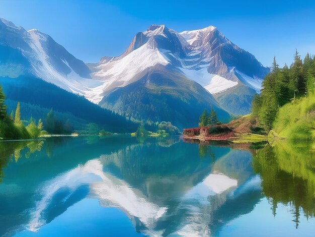 Tranquil scene majestic mountain peak reflects in tranquil pond