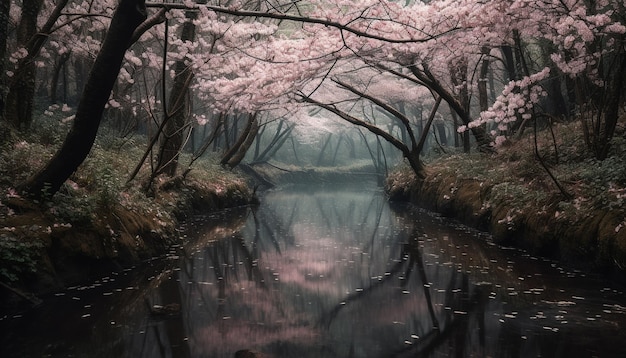 Tranquil scene of pink cherry blossom tree generated by AI