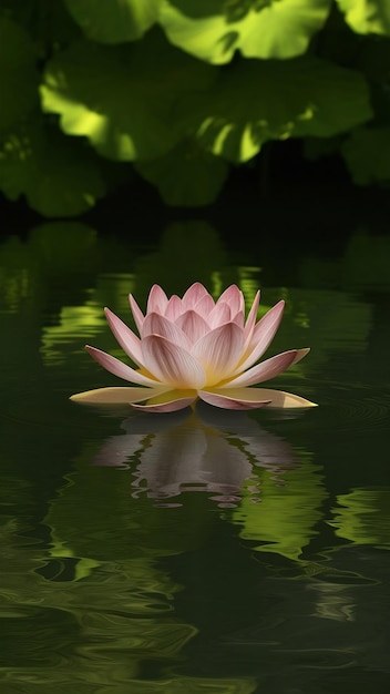 Tranquil scene of a single lotus flower floating on water generated by artificial intellingence