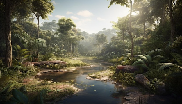 Tranquil scene tropical rainforest beauty in nature generated by AI