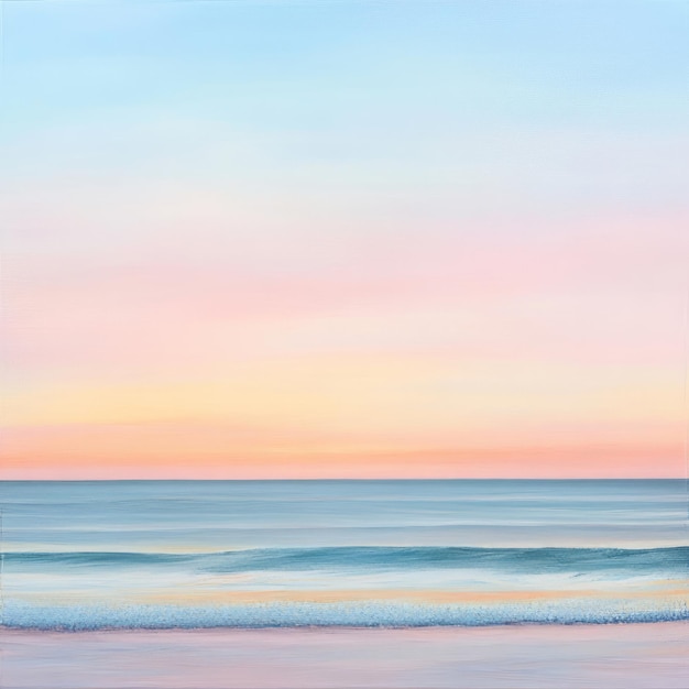 A tranquil seascape at sunset with pastel hues painting the sky and ocean