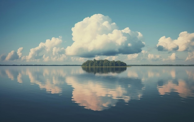 Tranquil Sky with Cloud Centroid over Calm Lake Generative AI