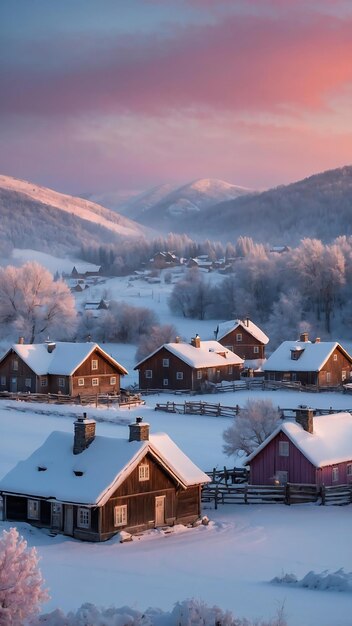 Tranquil SnowCovered Village at Dawn